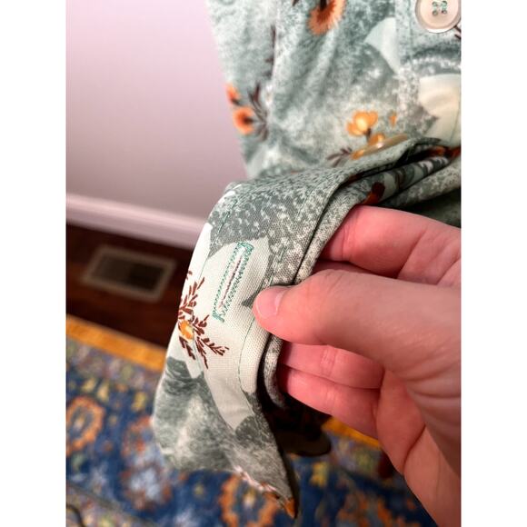 1970s Montgomery Ward Orange Mint Green Fall Floral Dagger Collar Disco Dress M - Picture 8 of 10